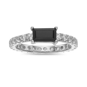 Gemminded Sterling Silver Onyx and Lab-Created White Sapphire Ring