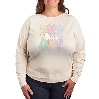 Plus Size Peanuts Sleepy Snoopy French Terry Long Sleeve Tee