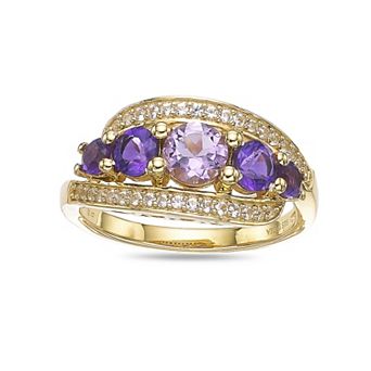 Gemminded 18k Gold Over Sterling Silver Amethyst and Lab-Created White Sapphire Ring