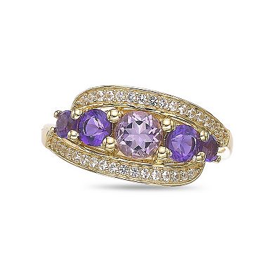Gemminded 18k Gold Over Sterling Silver Amethyst and Lab-Created White Sapphire Ring