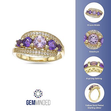 Gemminded 18k Gold Over Sterling Silver Amethyst and Lab-Created White Sapphire Ring