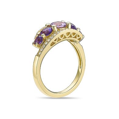 Gemminded 18k Gold Over Sterling Silver Amethyst and Lab-Created White Sapphire Ring