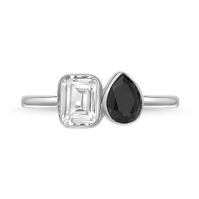 Gemminded Sterling Silver Lab Grown Onyx & Lab-Created White Sapphire Ring