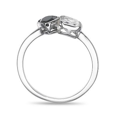 Gemminded Sterling Silver Lab Grown Onyx & Lab-Created White Sapphire Ring