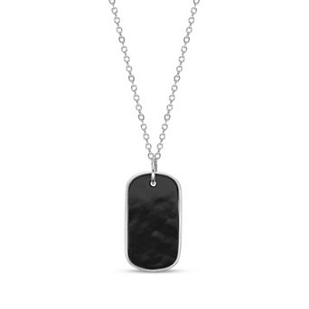 Gemminded Sterling Silver Black Onyx Dog Tag Pendant Necklace