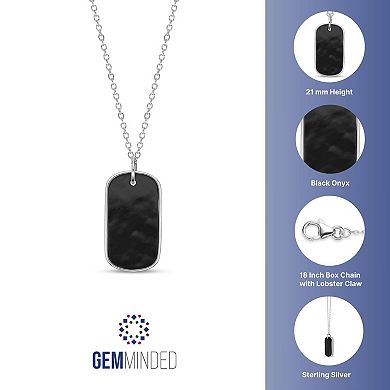 Gemminded Sterling Silver Black Onyx Dog Tag Pendant Necklace