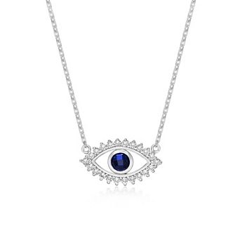 Gemminded Sterling Silver Lab-Created Sapphire Evil Eye Pendant Necklace