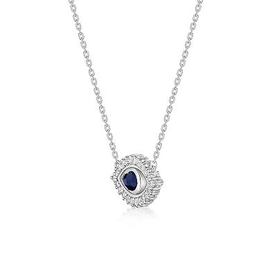Gemminded Sterling Silver Lab-Created Sapphire Evil Eye Pendant Necklace