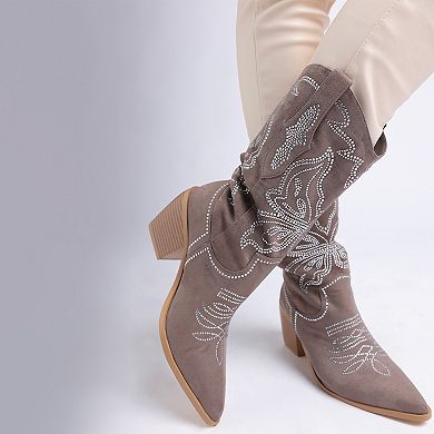 Rag & Co Latafa Women's Rhinestones Pointed Toe Cowboy Boots