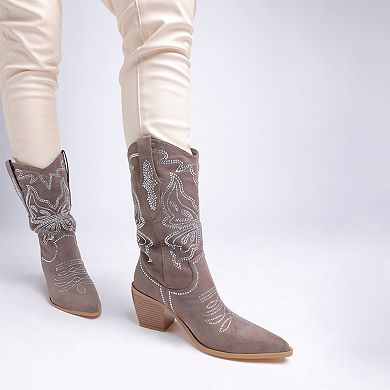Rag & Co Latafa Women's Rhinestones Pointed Toe Cowboy Boots