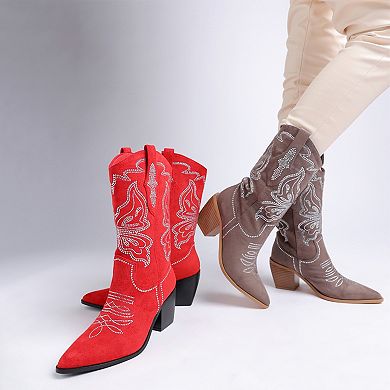 Rag & Co Latafa Women's Rhinestones Pointed Toe Cowboy Boots