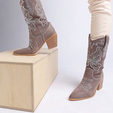 Rag & Co Latafa Women's Rhinestones Pointed Toe Cowboy Boots