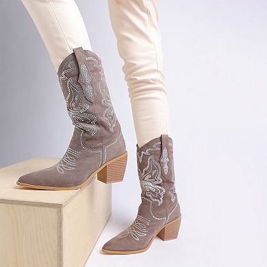 Rag & Co Latafa Women's Rhinestones Pointed Toe Cowboy Boots