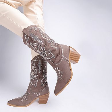 Rag & Co Latafa Women's Rhinestones Pointed Toe Cowboy Boots