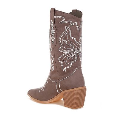 Rag & Co Latafa Women's Rhinestones Pointed Toe Cowboy Boots