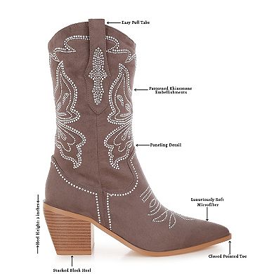 Rag & Co Latafa Women's Rhinestones Pointed Toe Cowboy Boots