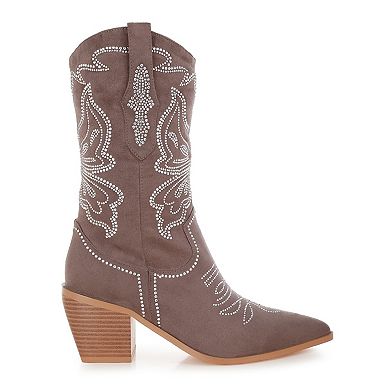 Rag & Co Latafa Women's Rhinestones Pointed Toe Cowboy Boots