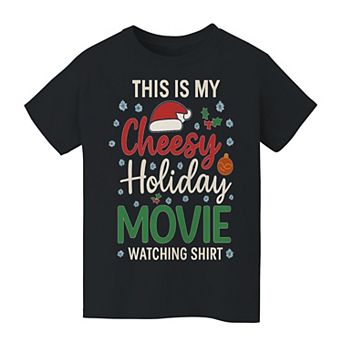 Kids 8-20 This Is My Cheesy Holiday Movie Watching Shirt Graphic Tee
