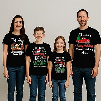 Kids 8-20 This Is My Cheesy Holiday Movie Watching Shirt Graphic Tee