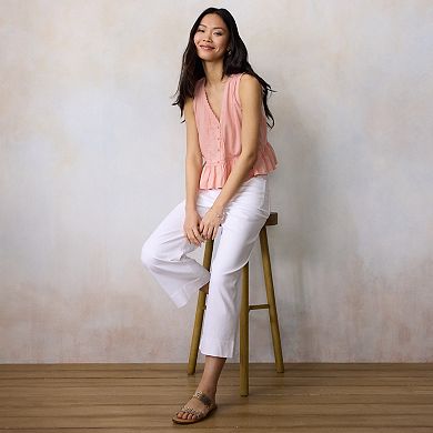 Petite LC Lauren Conrad Pintuck Lace Trim V-Neck Tank Top