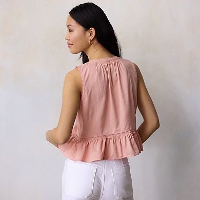 Petite LC Lauren Conrad Pintuck Lace Trim V-Neck Tank Top