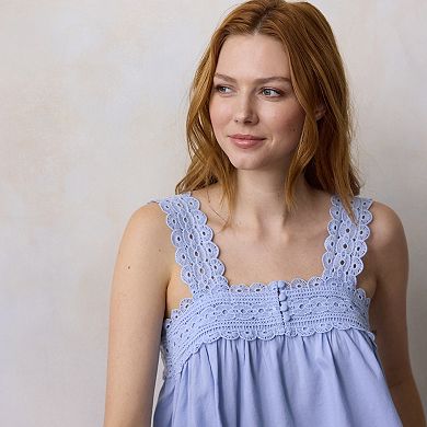 Petite LC Lauren Conrad Lace Trim Square Neck Tank Top