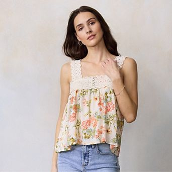 Petite LC Lauren Conrad Lace Trim Square Neck Tank Top