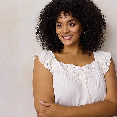 Plus Size LC Lauren Conrad Embroidered Ruffle Sleeve Tank Top