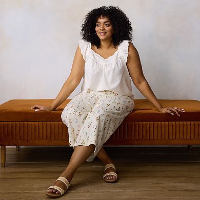 Plus Size LC Lauren Conrad Embroidered Ruffle Sleeve Tank Top