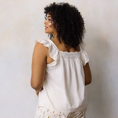 Plus Size LC Lauren Conrad Embroidered Ruffle Sleeve Tank Top