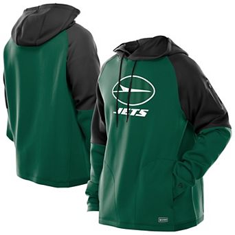 Men's New Era Green New York Jets Combine Authentic Color Block Raglan Pullover Hoodie