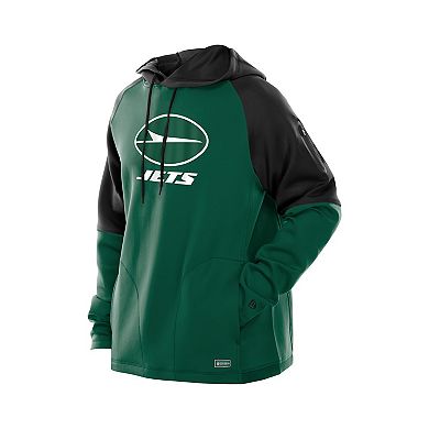 Men's New Era Green New York Jets Combine Authentic Color Block Raglan Pullover Hoodie
