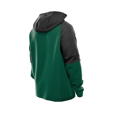 Men's New Era Green New York Jets Combine Authentic Color Block Raglan Pullover Hoodie