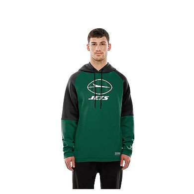 Men's New Era Green New York Jets Combine Authentic Color Block Raglan Pullover Hoodie