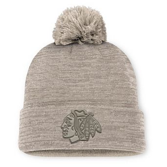 Men's Fanatics Tan Chicago Blackhawks Authentic Pro Road Cuffed Knit Hat with Pom