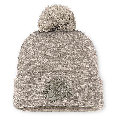 Men's Fanatics Tan Chicago Blackhawks Authentic Pro Road Cuffed Knit Hat with Pom