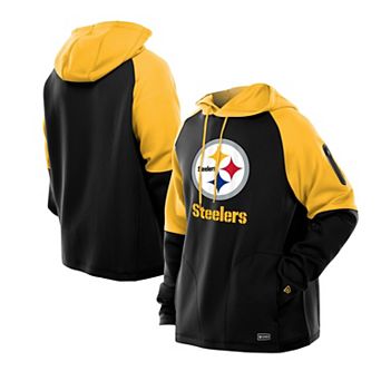 Men's New Era Black Pittsburgh Steelers Combine Authentic Color Block Raglan Pullover Hoodie