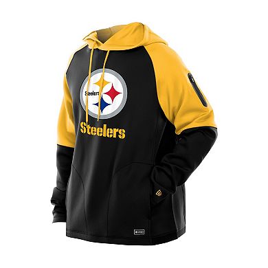 Men's New Era Black Pittsburgh Steelers Combine Authentic Color Block Raglan Pullover Hoodie
