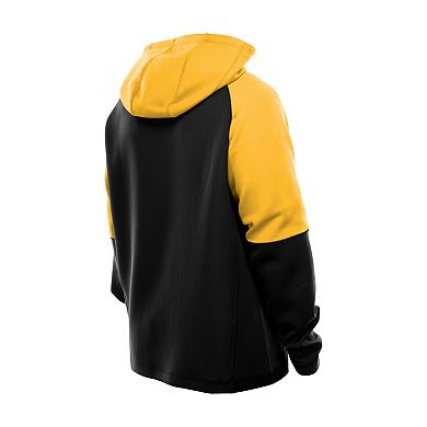 Men's New Era Black Pittsburgh Steelers Combine Authentic Color Block Raglan Pullover Hoodie