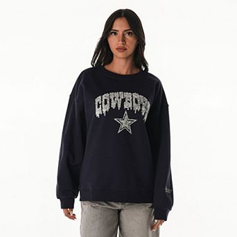 Women's The Wild Collective Navy Dallas Cowboys Rock Crystal Oversized Crewneck Sweatshirt