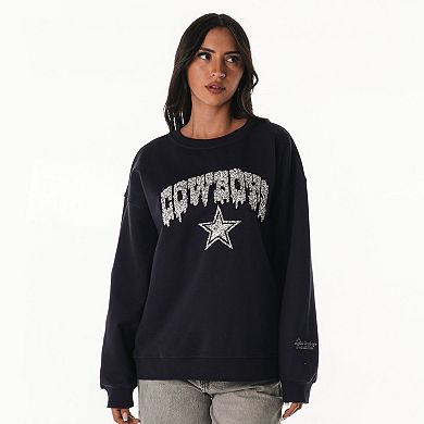 Women's The Wild Collective Navy Dallas Cowboys Rock Crystal Oversized Crewneck Sweatshirt