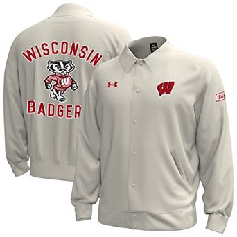 Men's Under Armour Stone Wisconsin Badgers Gameday Icon Full-Snap Fleece Jacket