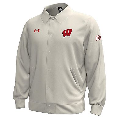 Men's Under Armour Stone Wisconsin Badgers Gameday Icon Full-Snap Fleece Jacket