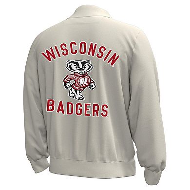 Men's Under Armour Stone Wisconsin Badgers Gameday Icon Full-Snap Fleece Jacket
