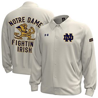 Men's Under Armour Stone Notre Dame Fighting Irish Gameday Icon Full-Snap Fleece Jacket