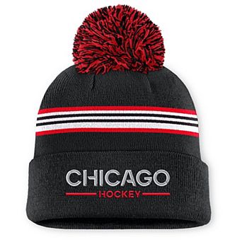 Women's Fanatics Black Chicago Blackhawks Authentic Pro Rink Cuffed Knit Hat with Pom