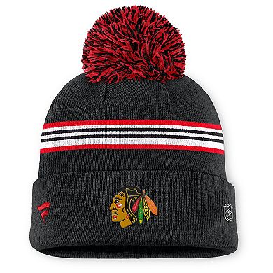 Women's Fanatics Black Chicago Blackhawks Authentic Pro Rink Cuffed Knit Hat with Pom
