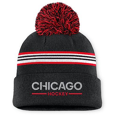 Women's Fanatics Black Chicago Blackhawks Authentic Pro Rink Cuffed Knit Hat with Pom