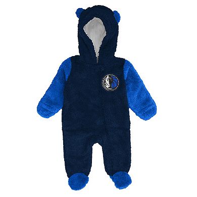 Infant & Newborn Outerstuff Navy Dallas Mavericks Stay Napping Fleece Bunting Full-Zip Hooded Sleeper