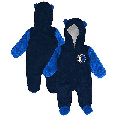 Infant & Newborn Outerstuff Navy Dallas Mavericks Stay Napping Fleece Bunting Full-Zip Hooded Sleeper